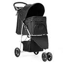 4 Wheels Pet Stroller for Small Dogs and Cats - Black