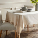 Cotton Slub Tablecloth with Tied Fringe - Light Beige