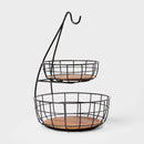2-Tier Fruit Basket with Banana Hanger - Black