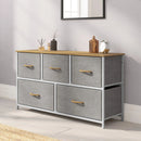 5 Drawer Storage Dresser - White Frame, Oak Top, Beige Drawers