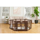 Adjustable Baby Gate and Play Yard with Door - Brown