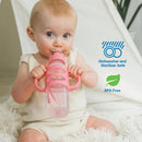 Milestones Narrow Sippy Straw Bottle, Spill-Proof with 100% Silicone Handles, Gray/Pink, 6m