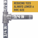 STZ Industries 3/4 in. FIP X 1/2 in. D FIP 3/4 in. D FIP Black Malleable Iron Reducing Tee