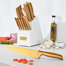 15pc Gold Forged Stainless Steel Cutlery Block Set with Comfort Grip Handle- White