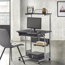 Mobile Computer Tower with Shelf - Black