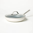 12" Nonstick Ceramic Coated Aluminum Fry Pan with Cover - Cream