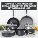 12 Piece Hard Anodized Ceramic Cookware Set - Black