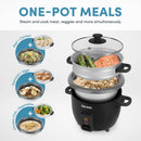 6 Cup Rice Cooker with Outer Steam Tray - Black