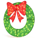 48 Inch Pre-Lit Lighted Christmas Mesh Wreath With Bow and 200 LED Bulbs-Green