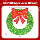 48 Inch Pre-Lit Lighted Christmas Mesh Wreath With Bow and 200 LED Bulbs-Green