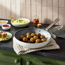 12" Nonstick Ceramic Coated Aluminum Fry Pan with Cover - Cream