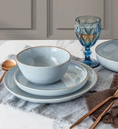 Blue Linen Round Stoneware 16-Piece Dinnerware Set