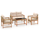 4 Pieces Outdoor Patio PE Wicker Conversation Bistro Set With Acacia Wood Frame-Brown