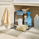 Two Tiered Metal Under Kitchen Sink Storage Organizer - Black