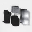 7pc Cotton Kitchen Textile Set Black
