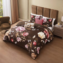 Bebejan Floral Garden on Mocha 5 Piece Reversible Comforter Set - King