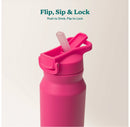 32oz Hydrate Pro Vacuum Insulated Stainless Steel Water Bottle Dark Pink: Dishwasher-Safe, Flip-Top Straw