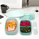 Stackable Lunch Box Container with Built-in Flatware - Aqua