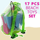 Kids Beach Toys 17 Pcs – Sand Set W/ Bucket & Mesh Bag