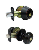 Faultless Fancy Mushroom Aged Bronze Entry Knob and Single Cylinder Deadbolt