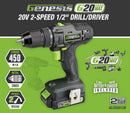 Genesis GLCD2012B Drill/Driver, Battery Included, 20 V, 2 Ah, 1/2 in Chuck, Ratcheting Chuck
