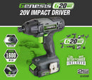 Genesis G20 MAX GLID20B Impact Driver, Battery Included, 20 V, 2 Ah, 1/4 in Drive, Hex Drive, 0 to 3600 ipm