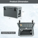 50 QT Rotomolded Cooler Insulated Portable Ice Chest With Integrated Cup Holders-Gray
