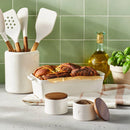 Set of 2 Stoneware Salt and Pepper Cellar with Wood Lid Cream