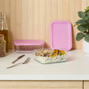 4-Piece Rectangular Glass Food Storage Container Set - Pink