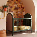Bondi Cane 3-in-1 Convertible Crib with Toddler Bed Conversion Kit - Forest Green with Natural Cane