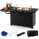 52 Inches Outdoor Wicker Gas Fire Pit Propane Fire Table With Cover-Black