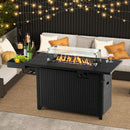 52 Inches Outdoor Wicker Gas Fire Pit Propane Fire Table With Cover-Black