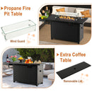 52 Inches Outdoor Wicker Gas Fire Pit Propane Fire Table With Cover-Black