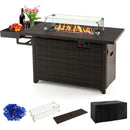52 Inches Outdoor Wicker Gas Fire Pit Propane Fire Table With Cover-Brown