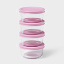 8-Piece Round Glass Food Storage Container Set - Pink