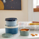 Kids' 3pk Checkered Single Wall Stainless Steel Round Snack boxes Blue