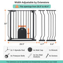 Adjustable Baby Gate with Cat Door - Black