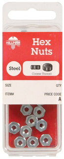 Hillman 8 in. Zinc-Plated Steel SAE Hex Nut 1 pk, Pack of 10