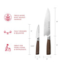 2pc Prep Knife Set Delta: Stainless Steel Blades, Wood Handles, Hand Wash, Lifetime Warranty