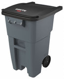 Rubbermaid 50 gal Rectangular Rollout Trash Can, Plastic, Gray - FG9W2700GRAY