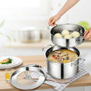 2/3 Tier Stainless Steel Steamer With Handles and Glass Lid-2-Tier