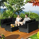 7 Pieces Outdoor Sectional Wicker Patio Furniture Sofa Set With Tempered Glass Top and Softy Cushions-Black