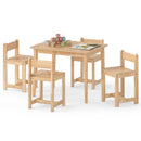 5-Piece Kids Table and Chairs Set Solid Rubber Wood Toddler Activity Table-Natural
