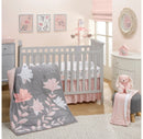 Gray/Pink 3-Piece Floral Baby Crib Bedding Set