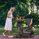 Sit N' Stand Multi-Use Easy Fold Travel Toddler and Baby Double Stroller with Safety Harness and Storage Basket - gray magnolia
