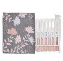 Gray/Pink 3-Piece Floral Baby Crib Bedding Set