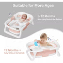 Collapsible Baby Bathtub for Infants and Toddlers with Bath Net and Thermometer- Pink