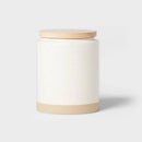 Small Stoneware Canister With Wood Lid - Cream