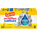 Glad LeakGuard 13 gal Lemon Kitchen Trash Bags Drawstring 34 pk, Pack of 6