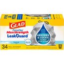 Glad LeakGuard 13 gal Fresh Kitchen Trash Bags Drawstring 34 pk, Pack of 6